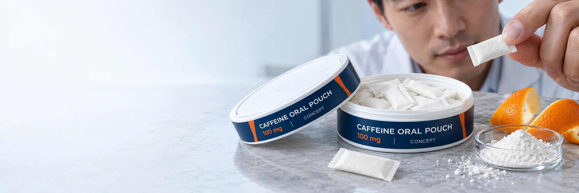 Caffeine oral pouch packaging development concept