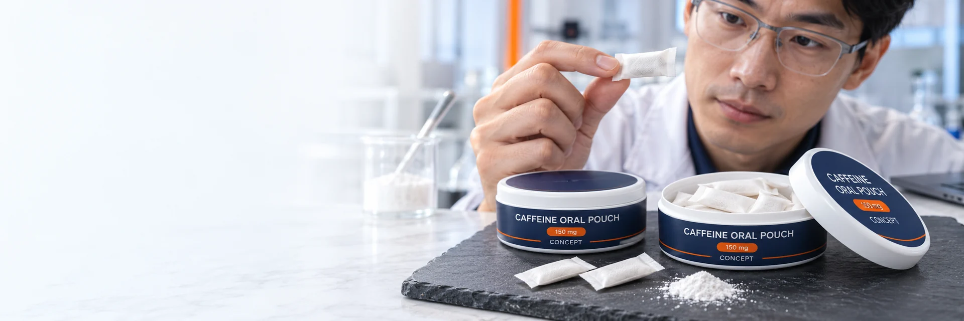 Caffeine oral pouch packaging development concept
