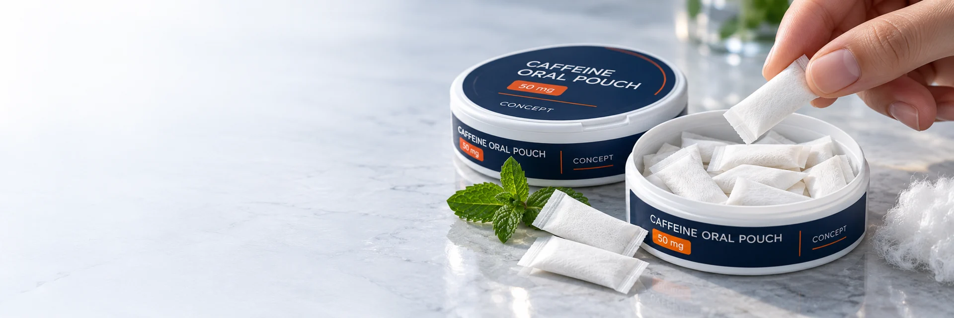 Caffeine oral pouch packaging development concept