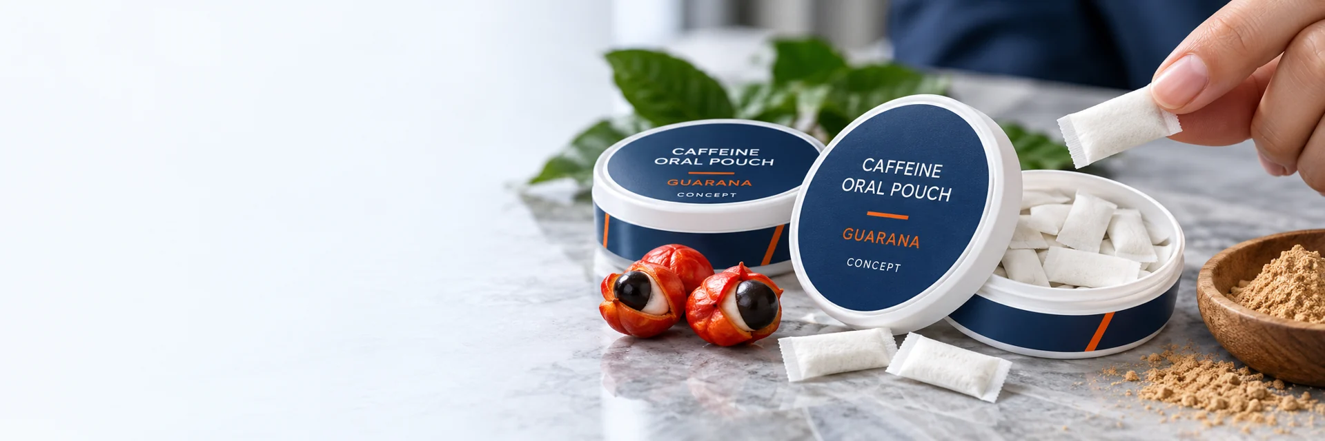 Caffeine oral pouch packaging development concept