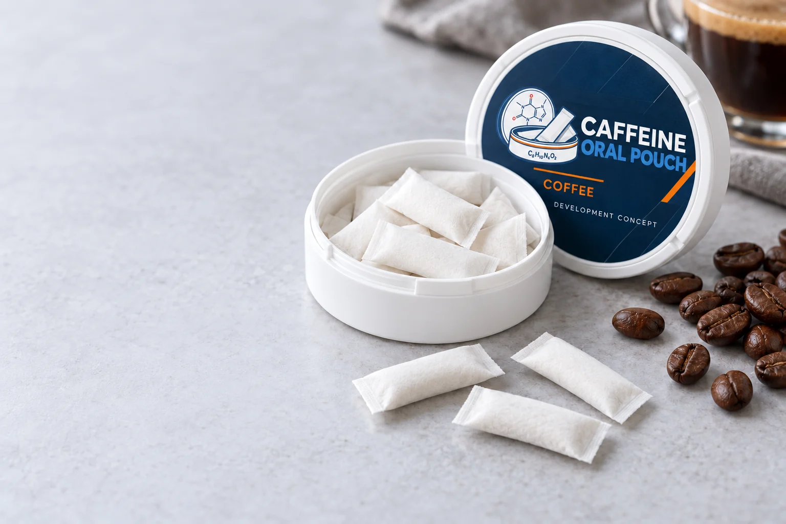Coffee caffeine pouches private label development packaging concept